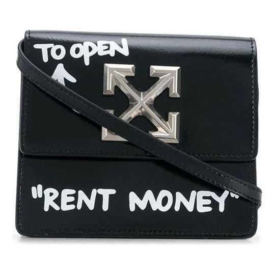 Off-White 20 Jitney0.7 Series Graffiti Printing Cortex LOGO Metallic Small Black Messenger Bag OWNA093E20LEA0011001