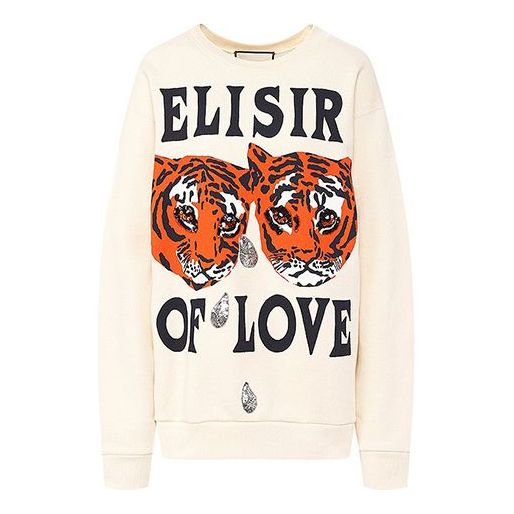 WMNS Gucci Cotton Tiger Printed Loose Sweatshirt White 469250 XJBI5 SneakerSouqq