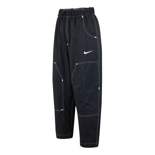 (WMNS) Nike SS22 Logo Embroidered Casual Woven Long Pants/Trousers Autumn Black DM6210-010