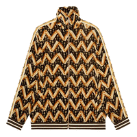 Gucci GG logo Daisy Chevron Print Velvet Track Jacket Black Brown 59 SneakerSouqq