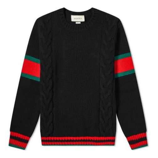 Gucci Chucky Grg Long-Sleeved Sweater With Striped Round Neck At Hem Cuffs For Men Black 548115-X1561-1082