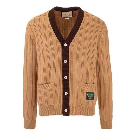 Gucci Rib Knit Wool Cardigan With Gucci Label 'Camel' 646809-XKBQT-2668