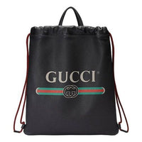 Gucci Print Retro Logo Printing Leather Drawstring Schoolbag Backpack Unisex Black 494053-0GCBT-8163