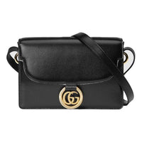 (WMNS) Gucci GG Ring Gold Logo Leather Shoulder Messenger Bag Small Black Classic 589474-1DB0G-1000