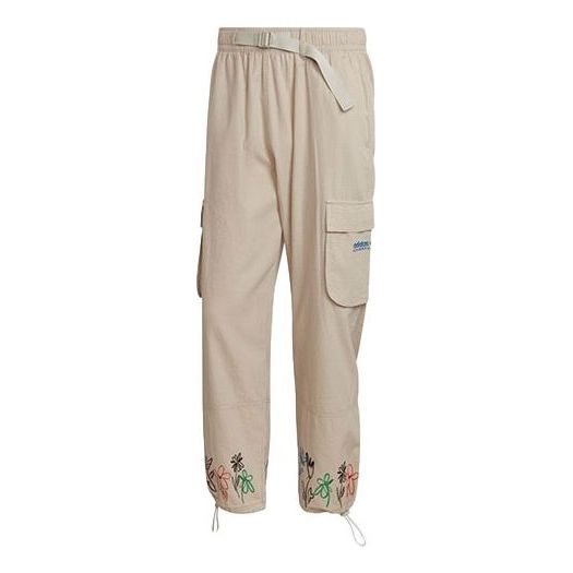 Men's adidas originals x Sean Wotherspoon Crossover Flowers Embroidered Lacing Pocket Cargo Khaki Pants HI3305