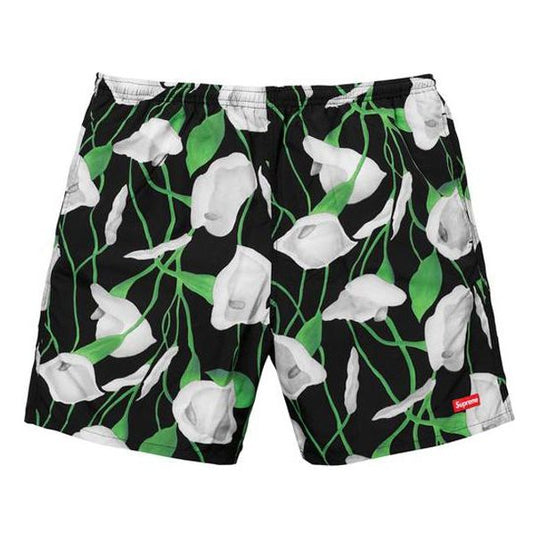 Supreme SS18 Nylon Water Short Flowers Casual Shorts Unisex Black SUP-SS18-10432