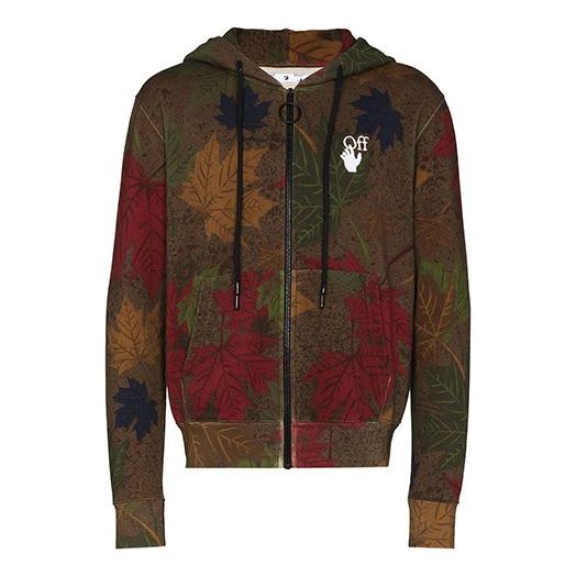 Off-White FW20 Leaf Camouflage Applique Hooded Sweater Men's Khaki/Green OMBE001F20FLE0066001