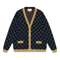 (WMNS) Gucci SS21 Cotton Gold Silver V Neck Cardigan Wool Sweater Blue 529193-X9W83-4921