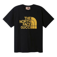 Men's Gucci x THE NORTH FACE Crossover Alphabet Logo Printing Loose Round Neck Short Sleeve Black T-Shirt 616036-XJDCL-1131