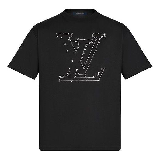 Men's LOUIS VUITTON Printing Embroidered Short Sleeve Black 1A83R1,