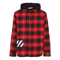 Off-White Plaid Splicing hooded Shirt Red Black Plaid 'Red Black' OMGA061E18A270012000