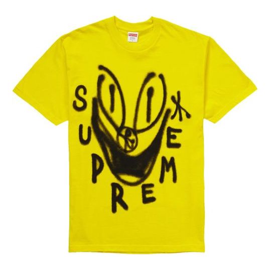 Supreme FW18 Smile Tee Yellow Graffiti Smiling Face Printing Short Sleeve Unisex Yellow SUP-FW18-1192