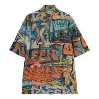 Men's Off-White Graffiti Printing Logo Pattern Short Sleeve Multicolor Shirt OMGA216S22FAB0018400