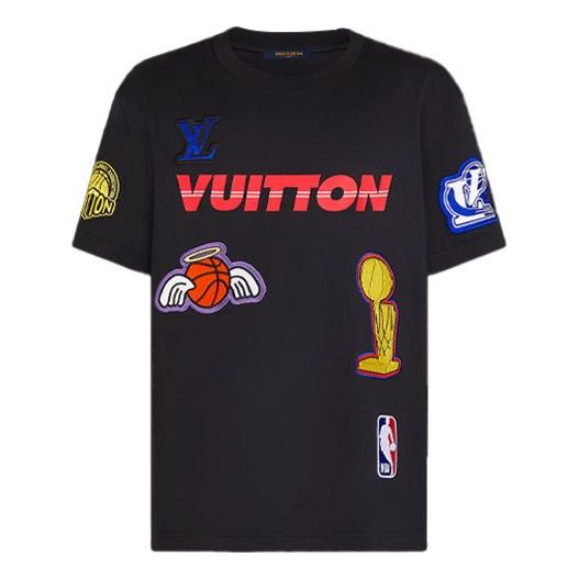 Men's LOUIS VUITTON x NBA Crossover Round Neck Printing Short Sleeve Black 1A8XEB