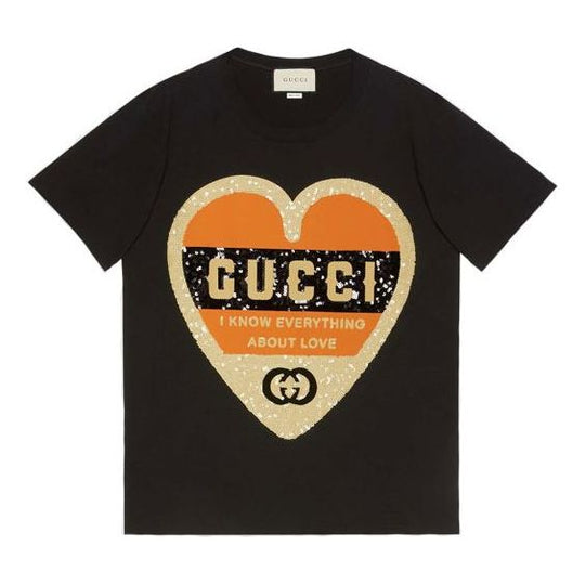 (WMNS) Gucci Love Logo Round Neck Short Sleeve Black 492347-XJB72-1082