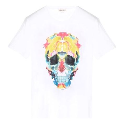 Alexander McQueen Multi-Color Skeleton Printing Short Sleeve Unisex White 611384QOZB60900