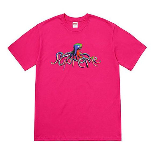 Supreme SS18 Tentacles Tee Hot Pink Printing Short Sleeve Unisex Rose Red SUP-SS18-491