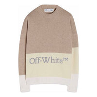 Men's Off-White FW21 Logo Pattern Round Neck Pullover Long Sleeves Colorblock Wool Sweater Loose Fit OMHE048F21KNI0016105