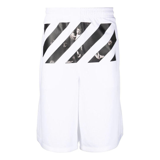 Men's Off-White FW22 Twill Printing Knee-Length Elastic Waistband Casual Shorts Loose Fit White OMCB076C99FAB0010110