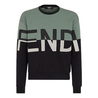 Men's FENDI FW21 Cotton Colorblock Round Neck Long Sleeves Sage Green FAF626A527F1DS9