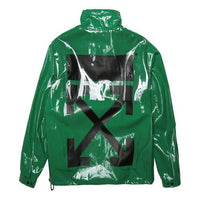 Off-White Back Printing Half Zipper Stand Collar Loose Fit Green OMEA166R19C040244010