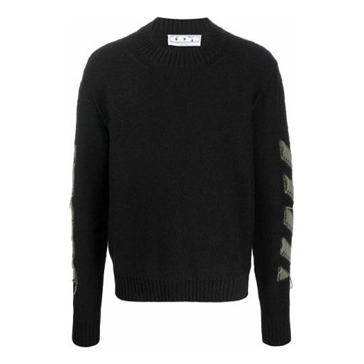 Men's Off-White FW21 Arrow Pattern Round Neck Pullover Wool Sweater Loose Fit Black OMHE088F21KNI0011055