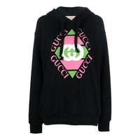 (WMNS) Gucci Logo Print Cotton Hoodie 'Black' 717427-XJEV6-1082