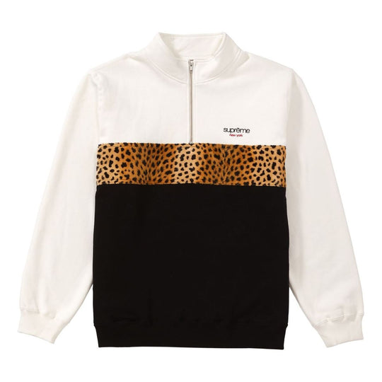 Supreme FW18 Leopard Panel Half Zip Sweatshirt White SUP-FW18-704