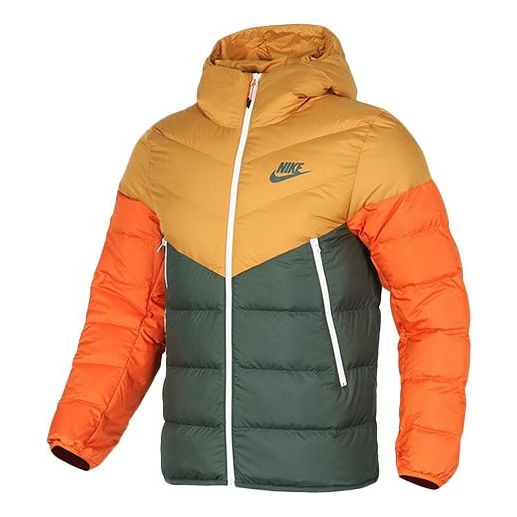 Nike Casual Sports Splicing Contrasting Colors hooded down Jacket Yel SneakerSouqq