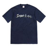 Supreme FW18 Liquid Tee Navy Silver Logo Short Sleeve Unisex Navy Blue SUP-FW18-012