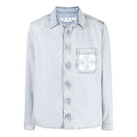 Off-White Logo Printing Solid Color Long Sleeves Shirt Blue OMYD027C99DEN0034001