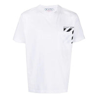 Men's Off-White Chest Stripe Pocket Round Neck Short Sleeve White T-Shirt OMAA128C99JER0010110