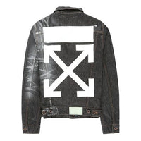 Off-White Arrows Slim Denim Jacket Embroidered Logo Printing Black OMYE005F19F050441010