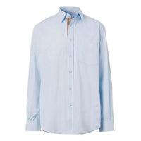 Men's Burberry SS21 Logo Pattern Cotton Long Sleeves Classic Shirt Light Blue 80430611