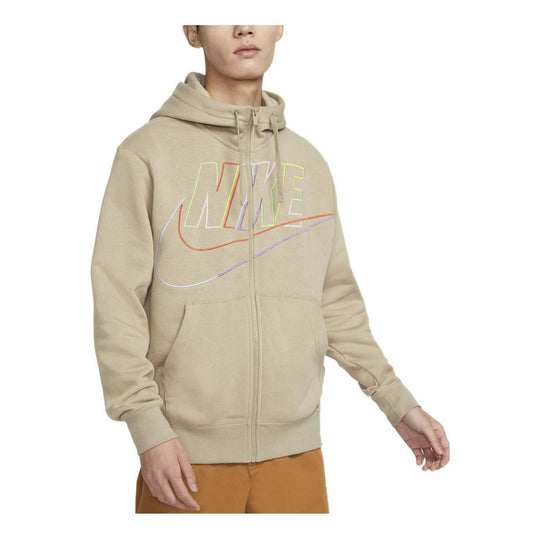 Nike Big Logo Sportswear Club Fleece Full-Zip Hoodie 'Khaki' DX0536-247