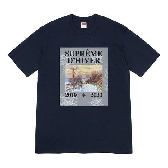 Supreme FW19 Week 17 DHiver Tee Winter Scene Printing Short Sleeve Unisex Navy Blue SUP-FW19-10932