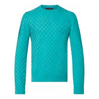 Men's LOUIS VUITTON FW21 Iconic Grid Round Neck Long Sleeves Blue T-Shirt 1A9A0O