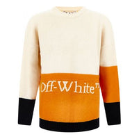 Men's Off-White FW21 Logo Pattern Loose Long Sleeves Colorblock Wool Sweater White OMHE048F21KNI0012001