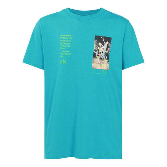 Men's Off-White C/O Virgil Abloh Skeleton Character Printing Short Sleeve Ordinary Version Blue T-Shirt OMAA027R201850143988