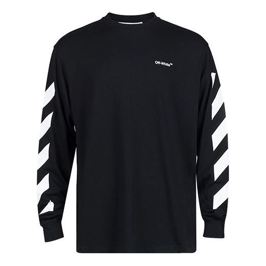 Men's Off-White SS22 Diag Alphabet Stripe Pattern Pullover Long Sleeves Loose Fit Black T-Shirt OMAB064C99JER0011001