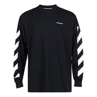 Men's Off-White SS22 Diag Alphabet Stripe Pattern Pullover Long Sleeves Loose Fit Black T-Shirt OMAB064C99JER0011001