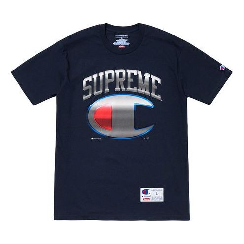 Supreme SS19 x Champion Chrome S/S Top Crossover Short Sleeve Unisex Navy Blue SUP-SS19-10252
