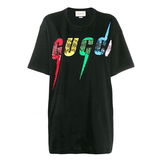 (WMNS) Gucci Sequins Lightning Short Sleeve For Black 539081-XJA2H-1082