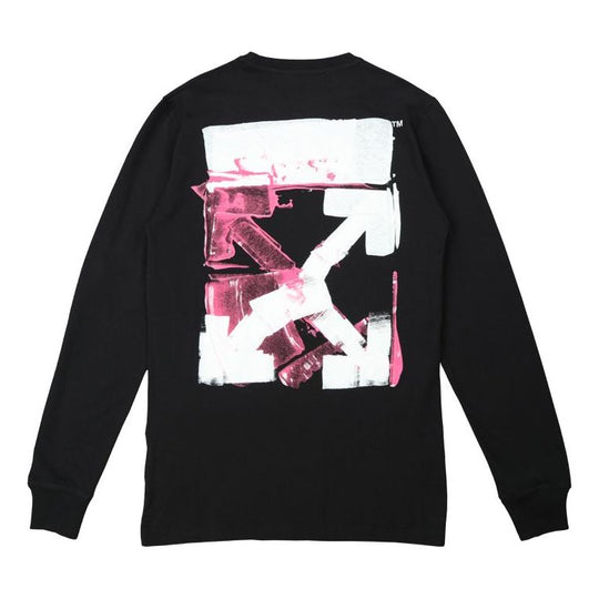 Men's Off-White FW21 Color Painting Arrow Round Neck Pullover Long Sleeves Slim Fit Black T-Shirt OMAB001F21JER0051032