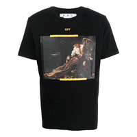 Men's Off-White FW22 Caravaggio Arrow Character Printing Casual Short Sleeve Black T-Shirt OMAA027C99JER0141001