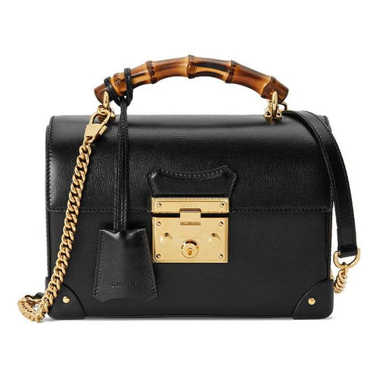 WMNS Gucci Padlock Series Bamboo Single Shoulder Bag Small Black 603 SneakerSouqq