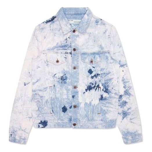 Off-White WASHED ARROW PRINT DENIM Jacket Men Light Blue White OMYE005R203860201414