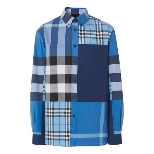 Burberry SS21 Check Long Sleeve Shirt Male Blue 80386551