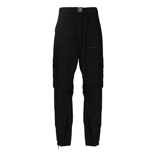 Off-White FW21 Logo Solid Color Cargo Casual Pants Ordinary Version Black OMCF031C99FAB0011010