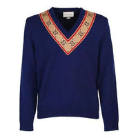 Gucci GG V-neck Wool Sweater 'Blue' 577089-XKAUO-4912